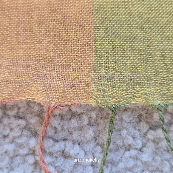 Mila Schon Linen Scarf Yellow Green Brown Earth Tones - Picture 14 of 14